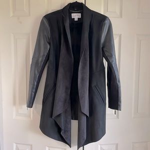 Black Joseph Ribkoff pleather sleeved microsuede jacket size S